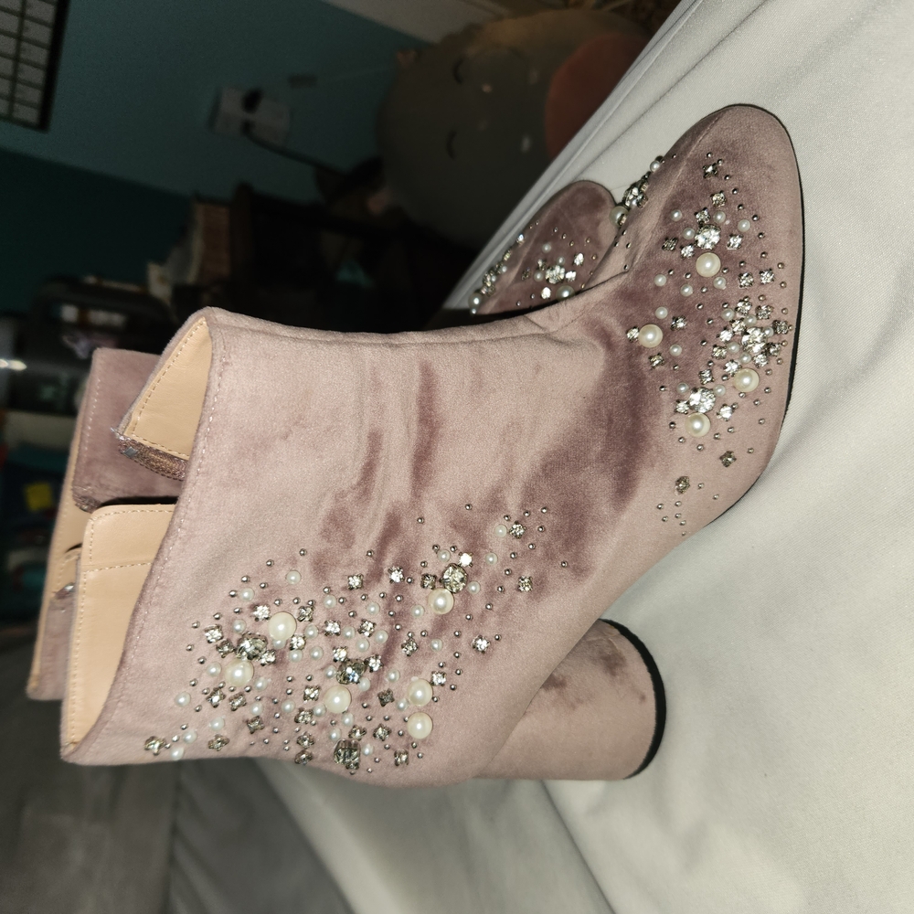 Zara Suede Embellished Velvet Ankle Boots - Picture 2 of 7